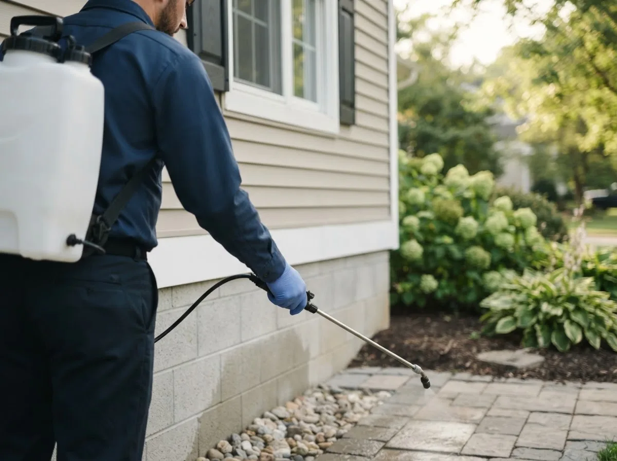 Pest control technician inspecting a home in Fulton, NY